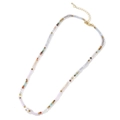 Colorful faceted bead necklace with a white pearl focal point and golden clasp finish - Multicolor Faceted Beads with Large Pearl Style (B-N24022901A)