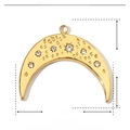 Macro view of a gold crescent moon pendant with rhinestones and detailed dimensions - YE510 (Crescent Moon)