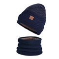 Ensemble bonnet en tricot et tour de cou bleu marine avec doublure polaire chaude - Bleu Marine