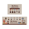 Minimalistische kristalfluwelen keukenmat met retro platte kookgerei illustraties - Wit-Bruine Lepels