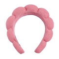 Plush pink cloud sponge headband for face washing with thick terry cloth texture - Watermelon red
