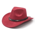 Klassischer roter Cowboyhut mit breiter Krempe und schwarzem geflochtenem Hutband-Detail - M (56-58cm) / Burgunderrot