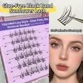 Glue-free black stem sunflower eyelashes kit in purple box with individual lash clusters - Glue-free Black Stem Sunflower