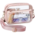 Pink transparent PVC crossbody bag with quilted pattern, wide strap and gold hardware - Quilted / Pink