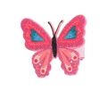 Detail of glitter butterfly hair clip with pink wings and blue floral patterns - Pink
