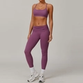 Conjunto de yoga de dos piezas morado oscuro con leggings fruncidos de talle alto y top - S / Conjunto de Sujetador y Leggings Púrpura Ciruela