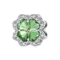 Classic S925 sterling silver four leaf clover charm bead with green gemstone and white zircon - Green Four-leaf Clover Hollow Charm (SCC2622)