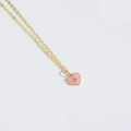 Collier chaîne dorée minimaliste avec pendentif cœur rose et petit zircon blanc - Rose