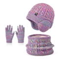 Kids winter set with space-dye knit beanie hat, fleece neck warmer and touch gloves - 3-Piece Set - Multi-Color