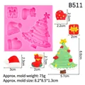Pink silicone mold for Christmas tree and stocking fondant shapes with dimensions - Christmas Elements Combo Style (B511) / Pink