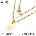Gold stainless steel square pendant necklace featuring engraved letter W on box chain - Gold Letter W Style (KN293715-Z)