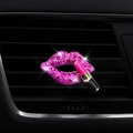 Car air vent clip with pink rhinestone lips and lipstick accessory decoration - Rose Red Lips with Lipstick