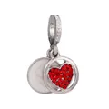 Silver beaded charm with a red crystal heart and a white disc for DIY bracelets - 37-White Round Heart