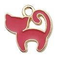 Pink cat-shaped alloy pendant with gold plating and enamel finish for DIY jewelry - Cat