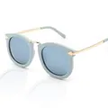 Retro cat-eye zonnebril met blauw montuur, gespiegelde glazen en gouden pootjes - Blauw frame