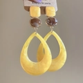 Detailed view of large resin teardrop earrings with yellow and marble brown geometric design - Resin + S925 Silver Needle / Yellow Waterdrop Style