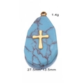 Teardrop turquoise stone pendant with golden sun cross in stainless steel - Blue Cross (Water Drop)