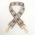 Detail of 3.8cm jacquard canvas bag strap with geometric snowflake pattern and gold buckles - Beige Dark Khaki Gold Hook