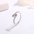 Elegant silver open ring featuring two pink heart-shaped stones and pavé accents - Heart-shaped Constellation Ljz-188 / Adjustable Open