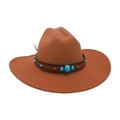Western tan felt cowboy hat with leather band featuring turquoise and gold studs - One Size / Khaki