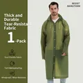Waterproof translucent green hooded rain poncho with snap buttons and drawstring hood - Plus Size Raincoat / Army Green