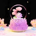 Pink nine-tailed fox crystal ball music box with lotus base and dreamlike lighting - 0326 Purple Base / Medium 80# LED Light+Music