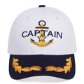 Λεπτομέρεια κεντημένου κειμένου CAPTAIN και χρυσή άγκυρα σε λευκό ναυτικό καπέλο - Ρυθμιζόμενο / Καπετάνιος / Λευκό