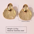 Golden stainless steel seashell earrings in large size with textured fan shape design - Stainless Steel Statement Fan Earrings