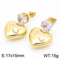 Elegant 18K gold plated heart earrings with sparkling zircon and pearl details - Gold Heart Zirconia Pearl Style (KE115512-SP)