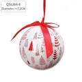 7.2CM Christmas foam ball ornament with red tree pattern and hanging ribbon bow - White Base Red Tree Ball