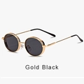 Retro punk style round sunglasses with gold metal frame and black lenses in Gold Black - Gold Black