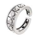 Vintage oxidized silver open ring with sunburst diamond texture and beaded accents - Antique Silver Polka Dot Retro Style (6131)