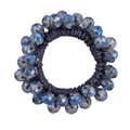 Macro shot of deep blue crystal beaded hair tie with elastic rope on white background - 6# Blue Crystal Hair Tie
