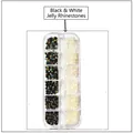 Detail of 12-grid organizer box with black and white nail art resin rhinestones - Black and White Jelly Rhinestones