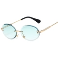 Frameless oval sunglasses with light blue gradient lenses and slim gold metal frame - Gold Frame Gradient Green