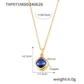 Elegant gold necklace with square blue zircon pendant and copper chain measurements - Square Cushion (TXP071) / Gold Royal Blue Zircon Necklace
