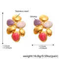 Detailed view of Monet oil painting style irregular floral earrings with drip oil craft - Gold Colorful Red White Purple (F371)