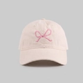 Cream embroidered bow baseball cap with high-density cotton fabric and sweet pink bow details - Line Bow Embroidered Baseball Cap Style / Beige with Pink Embroidery