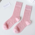 Japanese style light pink cotton crew socks with wavy knit texture and ribbed cuffs - One Size / Sakura Pink