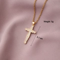 Detail of gold-plated cross sword pendant with cubic zirconia and 3.1 cm dimension - Cross 9