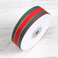 Red and green striped grosgrain ribbon with gold metallic edges for gift wrapping - 2.5cm Wide [Thickened & High Density] 20 Yards Long