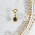 French vintage style water-drop pendant in gold finish with dark natural stone - Black Teardrop Gem