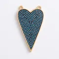 DIY jewelry charm with heart shape, gold frame, blue and black beads and double loops - Turquoise-Long Heart