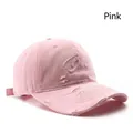 Pink washed cotton baseball cap with vintage distressed holes and street style embroidery - Pink