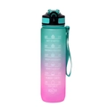 1000ml sports water bottle with teal to pink gradient and motivational time markings - Gradient Green Purple