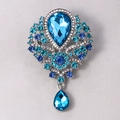 Luxurious crystal flower brooch in deep blue and silver for wedding suit decoration - XD7406-4-Blue AB Color Teardrop Vintage