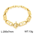 Pulsera de acero inoxidable dorado con eslabones rectangulares y cierre de palanca tipo OT - Pulsera de Cadena de Ancla de Nariz de Cerdo (KB154559-Z) / Dorado
