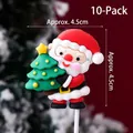 Pack of 10 Santa Claus with Christmas tree cake toppers for festive holiday decoration - Soft Glue Santa with Star Tree 10Pcs