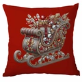 Red Christmas throw pillow cover featuring a luxury jewel-style Santa sleigh pattern - Gem Sleigh