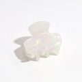 Macro detail of pearlescent leopard gradient hair claw clip with holographic resin texture - Glossy White